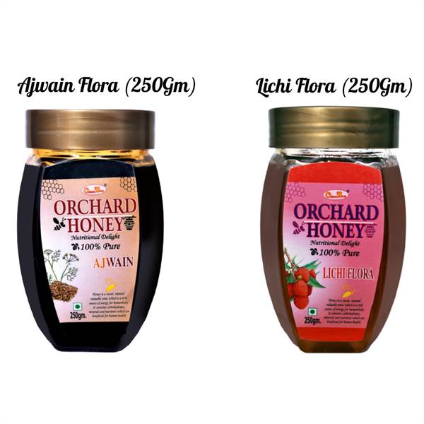 Orchard Honey Combo Pack (Ajwain+Lichi) 100 Percent Pure and Natural (2 x 250 g)